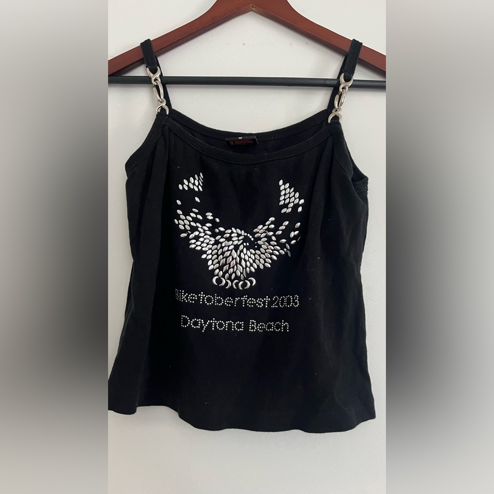 Harley Davidson Daytona Beach Biketoberfest Jewled Twisted Metal Strap Tank Top